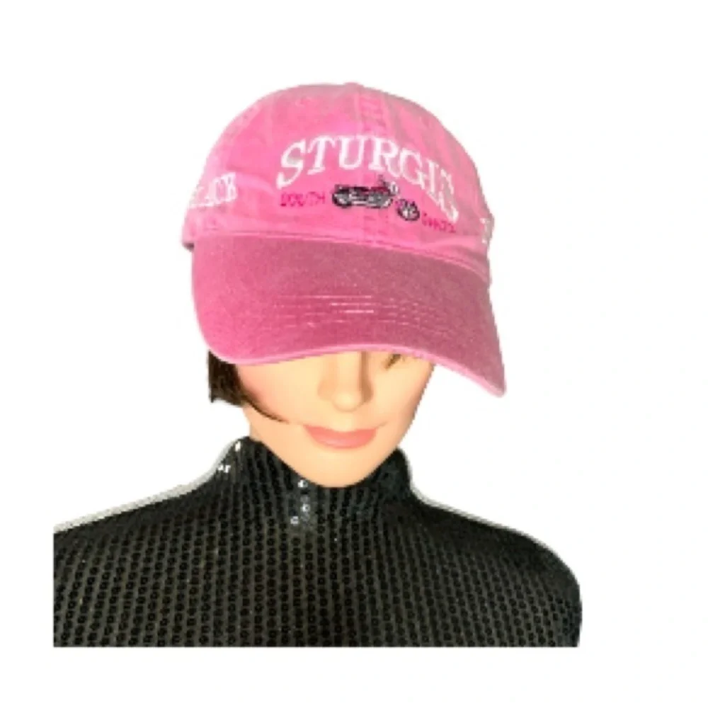 Sturgis Black Hills motorcycle rally pink baseball cap vintage